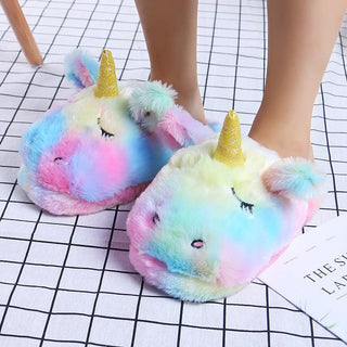 Kawaii Rainbow Unicorn Plush Slippers - Plushie Depot
