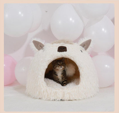 Alpaca Shaped Cat Pet Bed Warm Plush, Good for Small Dogs too Beige Yurt Ped Beds Plushie Depot