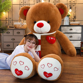 LOVE Scarf Teddy Bear Plush Doll Dark brown scarf 80cm Teddy bears - Plushie Depot