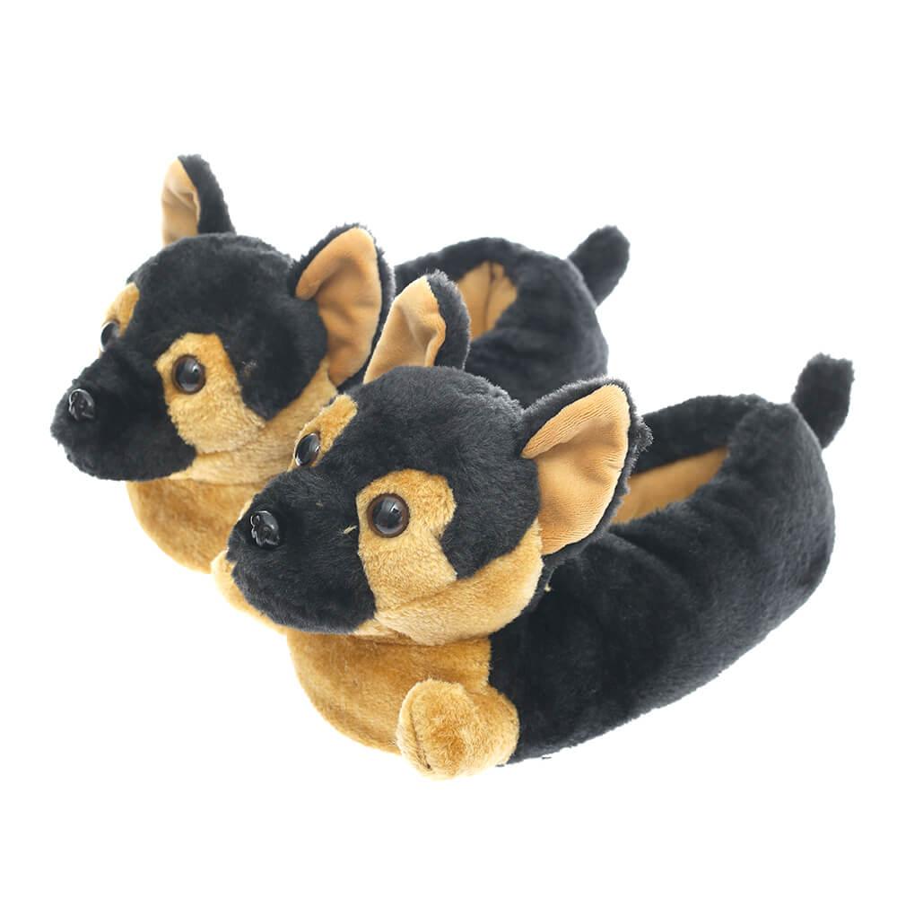 Shepard Dog Plush Animal Dog Black Slippers Black Slippers Plushie Depot