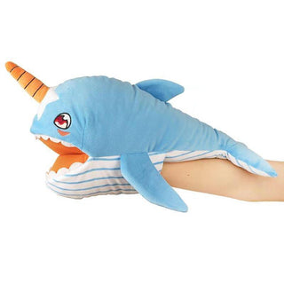 Narwhal Stuffed Animal Hand Puppet blue 35x17x16cm Plushie Depot