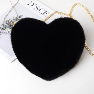 Kawaii Faux Fur Heart Shaped Bags black Plushie Depot
