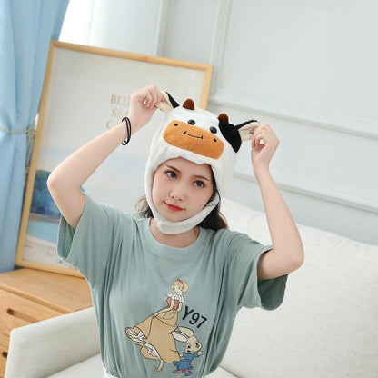 Plush Toy Animal Doll Short Cute Cow Head Cap - Plushie Depot