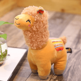 Cute squinting happy alpaca doll plush toy Yellow - Plushie Depot