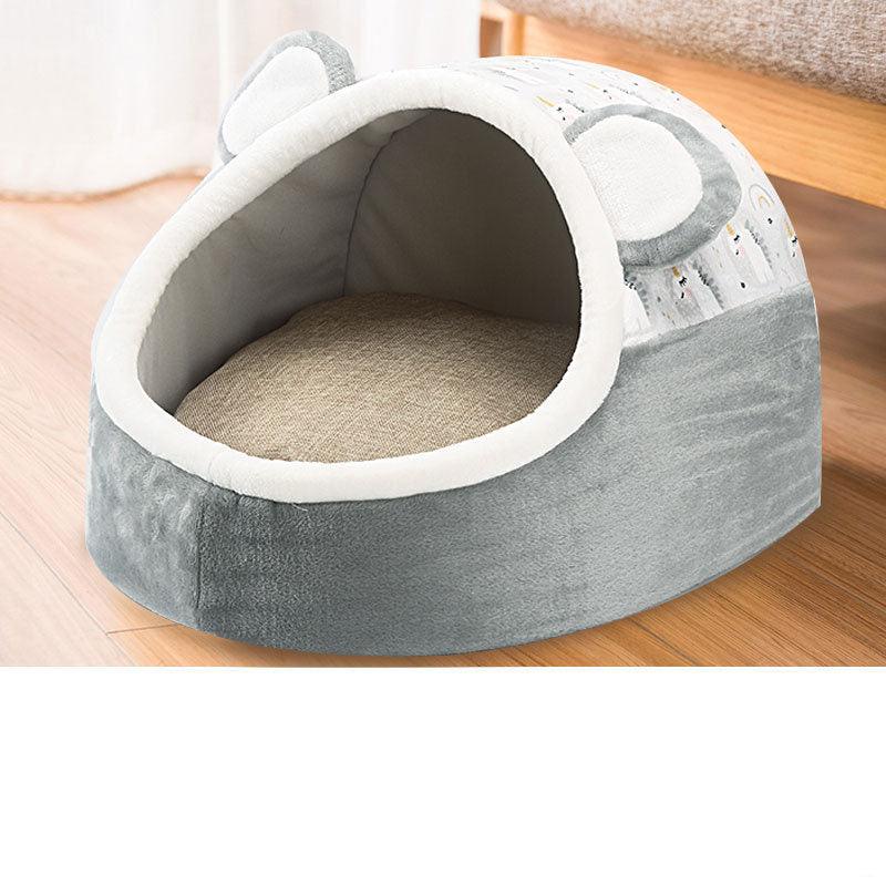Adorable Bumble Bee, Semi Closed, Plush Thickened Pet Bed for Cats and Small Dogs Grey white Pet Beds Plushie Depot