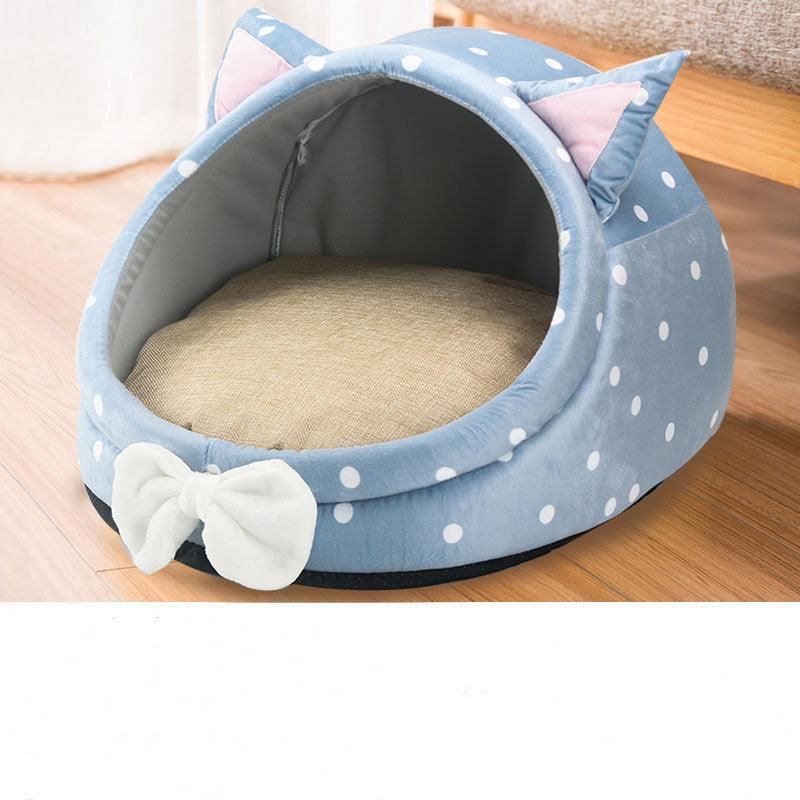 Adorable Bumble Bee, Semi Closed, Plush Thickened Pet Bed for Cats and Small Dogs Blue Pet Beds Plushie Depot
