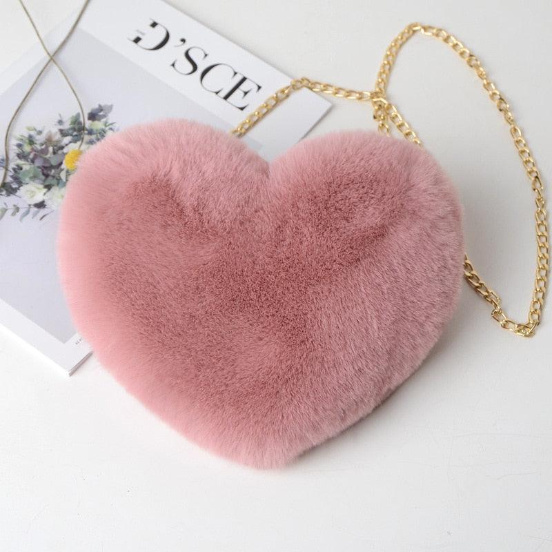 Kawaii Faux Fur Heart Shaped Bags Rubber red Bags - Plushie Depot