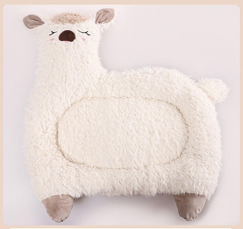 Alpaca Shaped Cat Pet Bed Warm Plush, Good for Small Dogs too Beige Mat Ped Beds Plushie Depot
