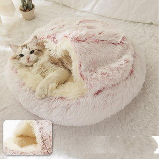 Round Half Open Warm and Soft Plush Cat Bed Plushie Depot