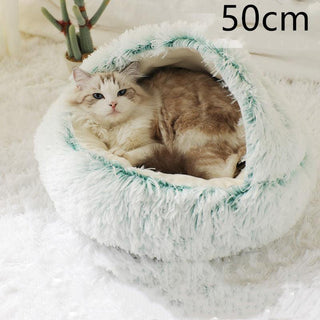 Round Half Open Warm and Soft Plush Cat Bed Olive green 50cm Plushie Depot