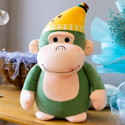 Banana Hat Monkey 9” Green Stuffed Animals - Plushie Depot