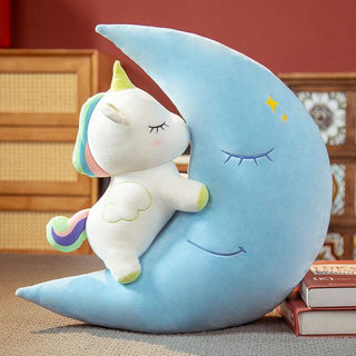 Cute Unicorn and Stuffed Moon Plush Toys 24" Blue Plushie Depot