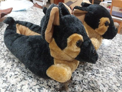 Shepard Dog Plush Animal Dog Black Slippers Slippers Plushie Depot