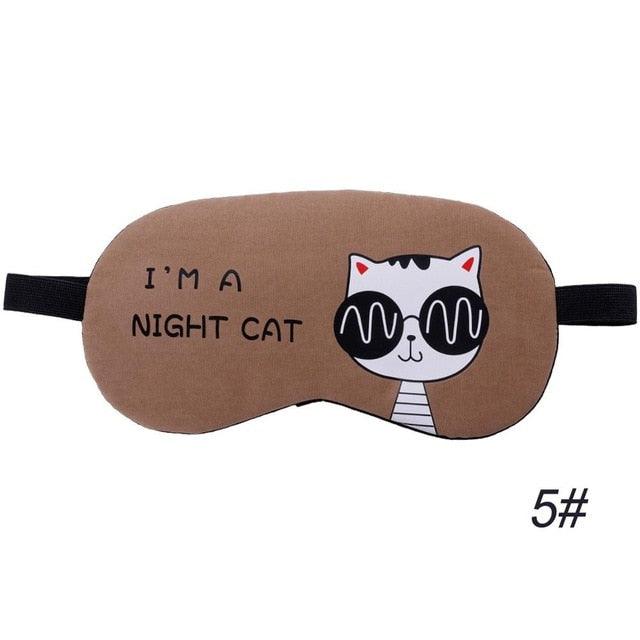 Cute Cat Cartoon Travel Sleep Mask 5 NO Ice Gel-Brown Sleep Masks Plushie Depot