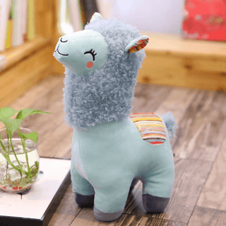 Cute squinting happy alpaca doll plush toy Blue - Plushie Depot