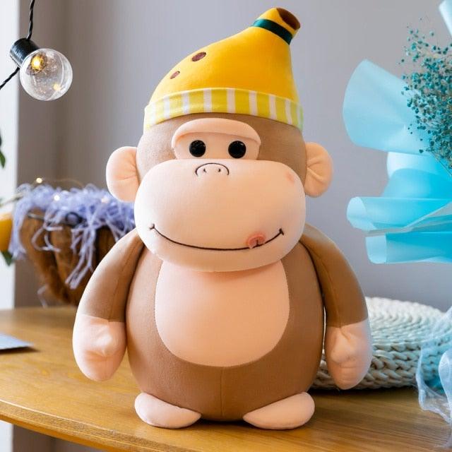 Banana Hat Monkey 9” Brown Stuffed Animals - Plushie Depot