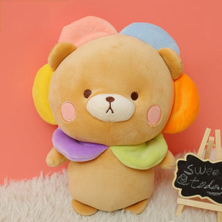 Kawaii Bear & Piggy Plush Dolls with Cute Flower Hats bear 23cm - Plushie Depot