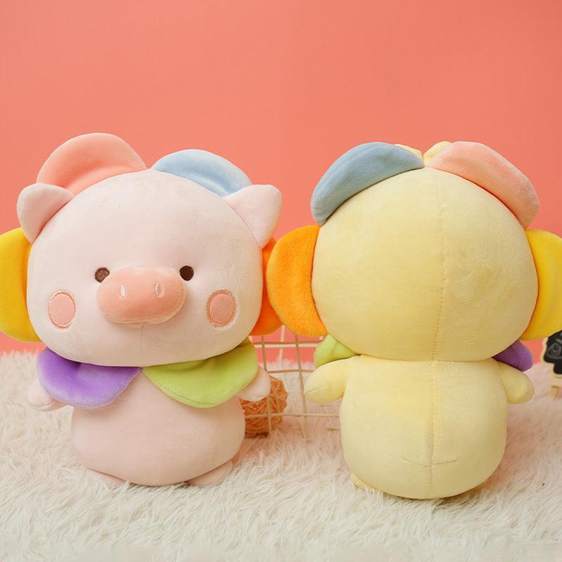 Kawaii Bear & Piggy Plush Dolls with Cute Flower Hats Plushie Depot