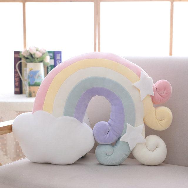 Rainbow Cloud, Moon and Stars Pillows 18''12''with blanket Plushie Depot