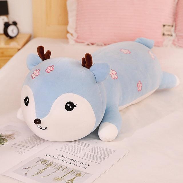 31.5" - 39" Huge Soft Kawaii Lying Deer Stuffed Lovely Animal Plush Toys Blue Plushie Depot
