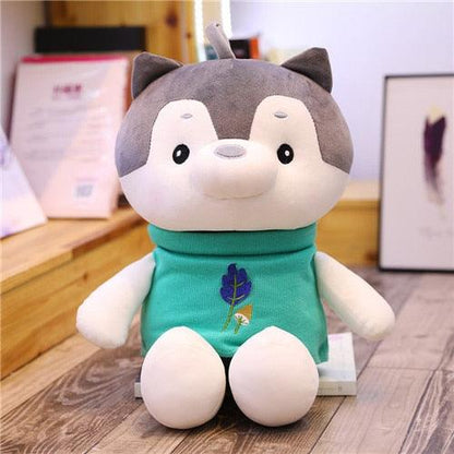 Cute Husky Dog with Clothes Stuffed Animal green Stuffed Animals Plushie Depot