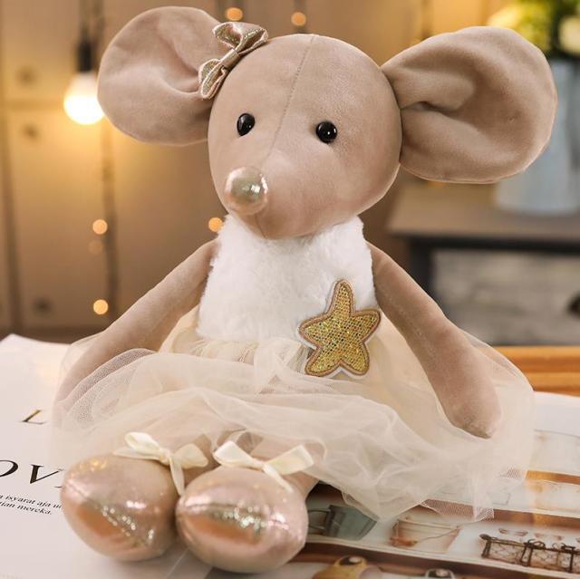 1pc 16.5" Cute & Lovely Dressing Cloth Animal Ballet Mouse Plush Toys 42cm brown mouse Stuffed Animals Plushie Depot
