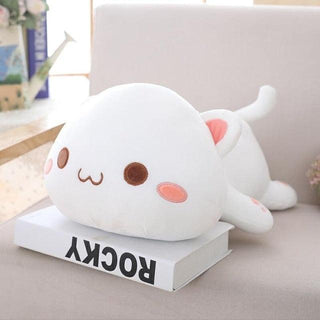 Lying Cartoon Cute Cat Kawaii Animal Pillow Plush Stuffed Toy white open eyes - Plushie Depot