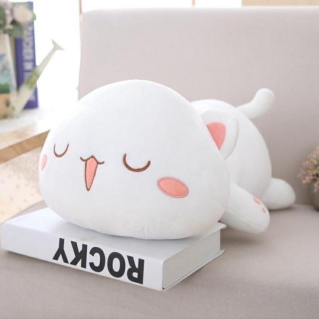 Lying Cartoon Cute Cat Kawaii Animal Pillow Plush Stuffed Toy white close eyes - Plushie Depot