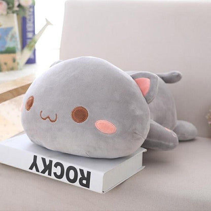Lying Cartoon Cute Cat Kawaii Animal Pillow Plush Stuffed Toy grey open eyes - Plushie Depot