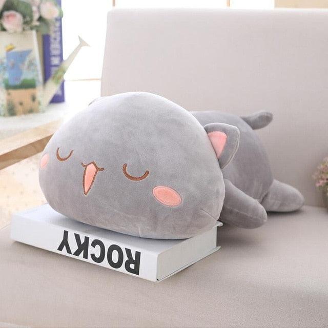Lying Cartoon Cute Cat Kawaii Animal Pillow Plush Stuffed Toy grey close eyes - Plushie Depot