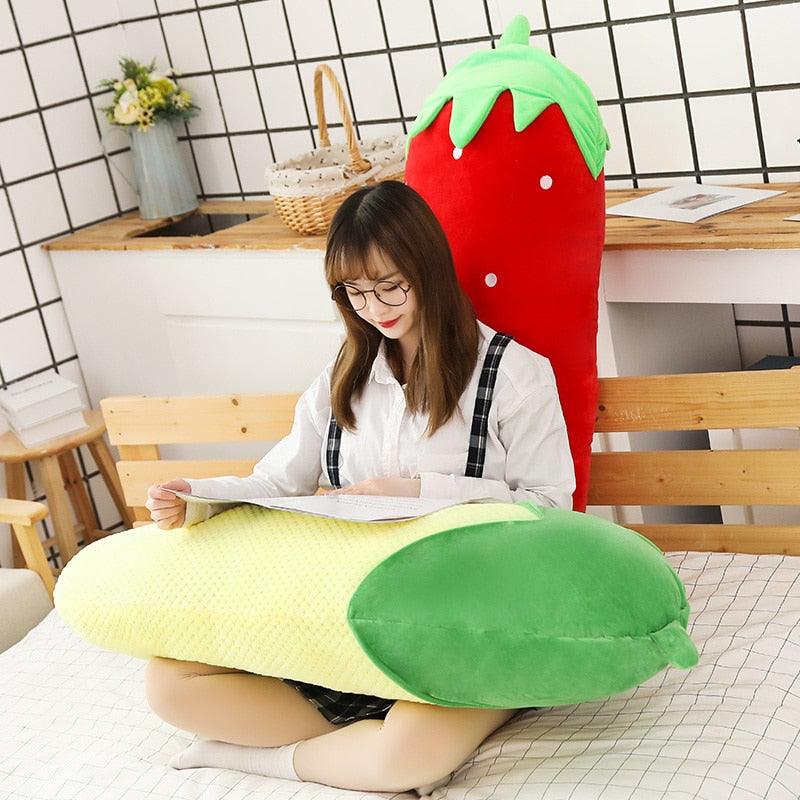 47" Long Fruits Plush Pillow Vegetables Strawberry Carrot Toys - Plushie Depot