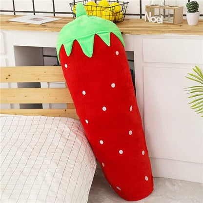 47" Long Fruits Plush Pillow Vegetables Strawberry Carrot Toys red strawberry - Plushie Depot