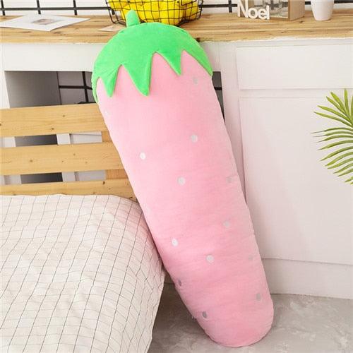 47" Long Fruits Plush Pillow Vegetables Strawberry Carrot Toys pink strawberry - Plushie Depot