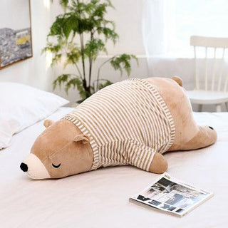Kawaii Dressing Polar Bear Plush Pillow brown with cloth Plushie Depot