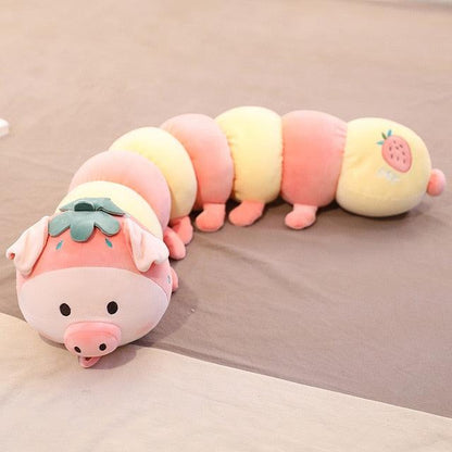 Cute Fruit Caterpillar Children's Long Plush Toy Pillow strawberry pig Stuffed Animals - Plushie Depot