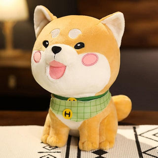 Kawaii Round Face Shiba Inu Plushie 9" green scarf Stuffed Animals - Plushie Depot