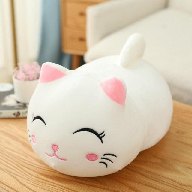Lovely cute Stuffed soft cat plush pillow white-smile - Plushie Depot