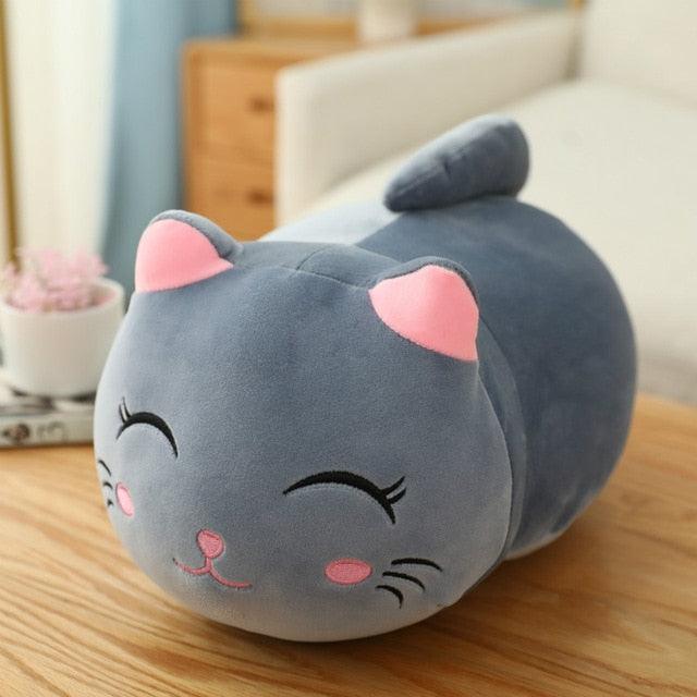 Lovely cute Stuffed soft cat plush pillow gray-smile - Plushie Depot