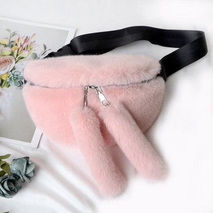 Faux Rabbit Fur Fanny Pack Waist Bag Pink Plushie Depot