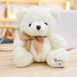 Fluffy Adorable Soft Brown and White Stuffed Teddy Bear Plush Toys with Bows creamy bear Plushie Depot