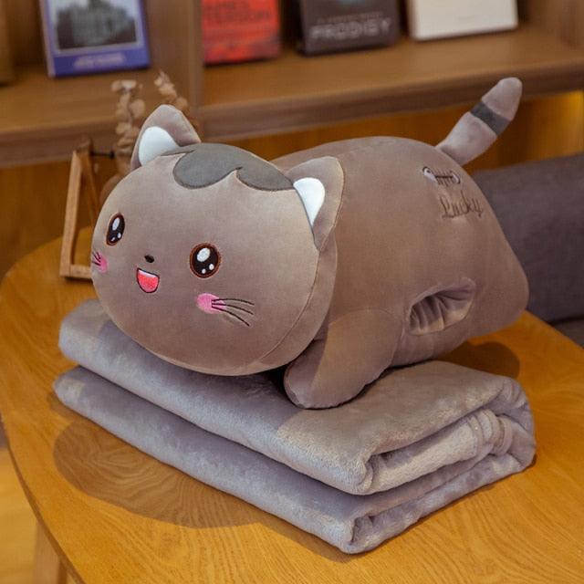 Cute Plushie Cat Cartoon Toy cat, 3 in 1 Pillow With Blanket Toy Animal 55cm blanket 1x1.7m Plushie Depot