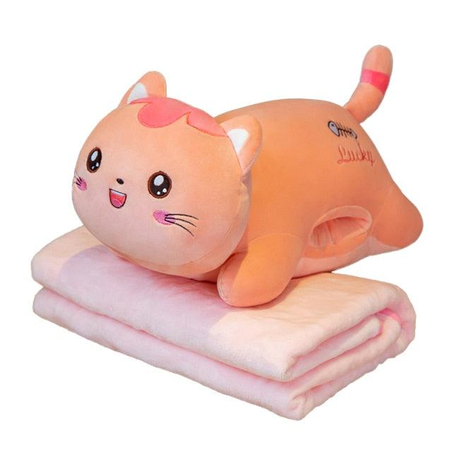 Cute Plushie Cat Cartoon Toy cat, 3 in 1 Pillow With Blanket Toy Animal 55cm blanket 1x1.7m 3 Plushie Depot