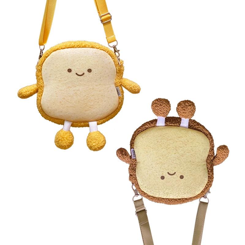 Cute & Soft Kawaii Bread Toast Backpack Plush Toy Light Brown Small Bags Plushie Depot