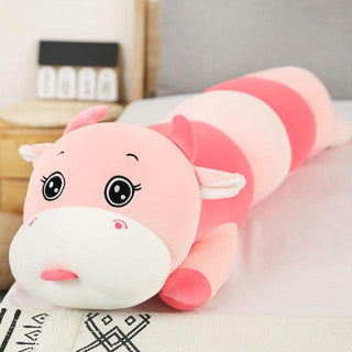 Cute Caterpillar Shaped Stuffed Animal Long Pillows pink cow Plushie Depot