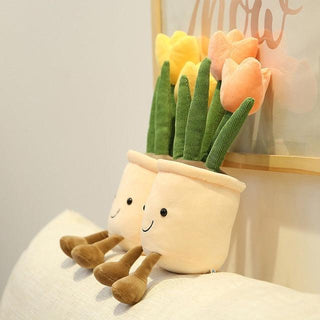 14" Simulation Tulip Flowers, Creative Potted Plants Stuffed Toys yellow pink tulip Plushie Depot