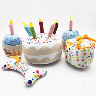 Cute Pet Squeaky Prank Plush Toys, Happy Birthday Cake Stuffed Dog Toys - Plushie Depot