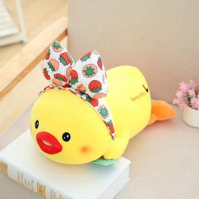 Makeup Cute Yellow Duck Plushies red bow lying Plushie Depot