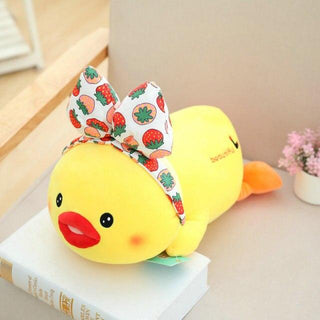 Makeup Cute Yellow Duck Plushies red bow lying - Plushie Depot