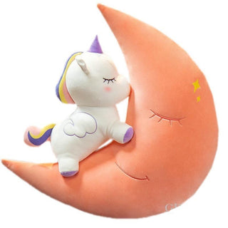 Unicorn Moon Shape Throw Pillow Plush - Plushie Depot