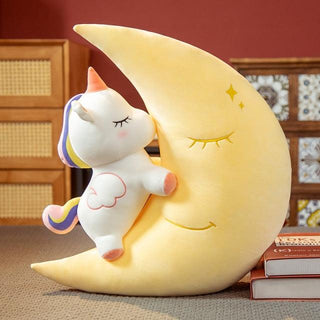 Unicorn Moon Shape Throw Pillow Plush 23'' Yellow Moon Plushie Depot